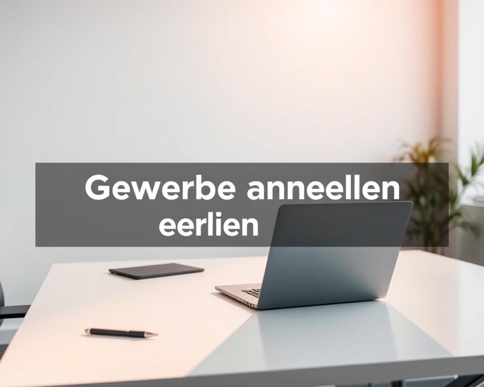 A modern and minimalist office workspace, with a sleek and uncluttered desk featuring a laptop, a mouse, and a pen. The background is a plain white wall, accentuated by warm, natural lighting filtering in through a large window. The overall scene conveys a sense of focus, efficiency, and professionalism, capturing the essence of the "Gewerbe anmelden Berlin" process. A modern and minimalist office workspace, with a sleek and uncluttered desk featuring a laptop, a mouse, and a pen. The background is a plain white wall, accentuated by warm, natural lighting filtering in through a large window. The overall scene conveys a sense of focus, efficiency, and professionalism, capturing the essence of the "Gewerbe anmelden Berlin" process.