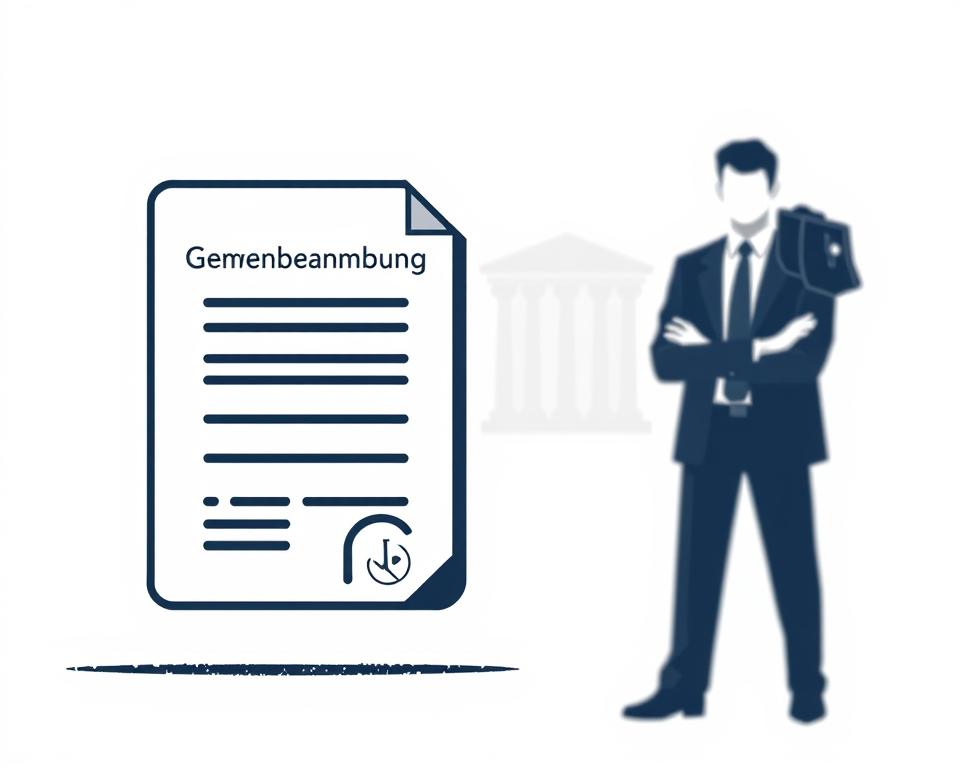 A modern, minimalist illustration depicting the core elements of a business registration process. In the foreground, a stylized icon or graphic representing the official "Gewerbeanmeldung" document, rendered in a clean, geometric style with subtle shading and highlights to convey a sense of importance and authority. The midground features a simplified silhouette of a professional or business owner, standing confidently and ready to engage with the registration process. The background offers a muted, neutral setting, perhaps suggesting an official government or administrative office, with subtle textures and patterns to provide context without distracting from the focal points. The overall mood is one of efficiency, professionalism, and the positive benefits of properly registering a new business venture.