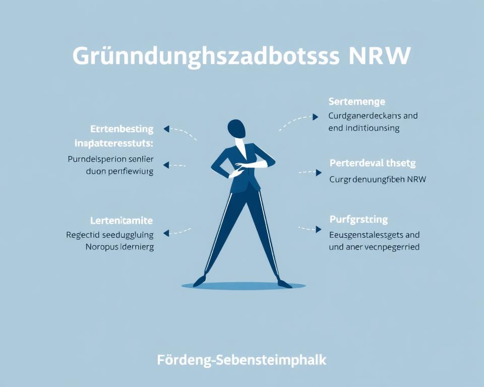 A modern, minimalist illustration showcasing the benefits of the "Gründungszuschuss NRW" program in North Rhine-Westphalia. Set against a clean, geometric backdrop in muted shades of blue and gray, the focal point is a stylized figure representing an individual entrepreneur, dynamically posed and emanating a sense of confidence and self-reliance. The figure is depicted in a dynamic, forward-leaning stance, conveying the idea of progress and personal growth. The overall composition is balanced and visually striking, capturing the essence of the "Förderung Selbstständigkeit NRW" initiative in a modern, eye-catching manner. A modern, minimalist illustration showcasing the benefits of the "Gründungszuschuss NRW" program in North Rhine-Westphalia. Set against a clean, geometric backdrop in muted shades of blue and gray, the focal point is a stylized figure representing an individual entrepreneur, dynamically posed and emanating a sense of confidence and self-reliance. The figure is depicted in a dynamic, forward-leaning stance, conveying the idea of progress and personal growth. The overall composition is balanced and visually striking, capturing the essence of the "Förderung Selbstständigkeit NRW" initiative in a modern, eye-catching manner.
