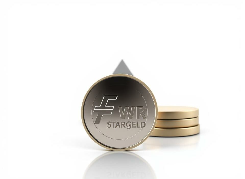 A modern, minimalist illustration of the KfW Startgeld program. In the foreground, a sleek, stylized representation of a German Euro coin, its surface reflecting the surrounding environment. The middle ground features a simple, geometric shape, suggesting the idea of financial security or stability. The background is a clean, neutral palette, allowing the central elements to take center stage. The overall aesthetic is one of sophistication, professionalism, and confidence, reflecting the KfW Startgeld's role in supporting successful business ventures. The image conveys a sense of opportunity, growth, and the promise of a secure financial foundation for entrepreneurs.