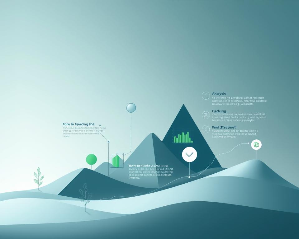 A modern, minimalist infographic depicting the key trends and insights of market analysis. A simple geometric landscape in muted hues of blue, gray, and green, with abstract shapes and icons representing data, forecasting, and future-facing business strategies. Soft ambient lighting creates a contemplative, forward-looking atmosphere. The composition features a harmonious balance of positive and negative space, guiding the viewer's eye through the visual elements. An elegant, clean design that captures the essence of analyzing market data to uncover emerging opportunities.