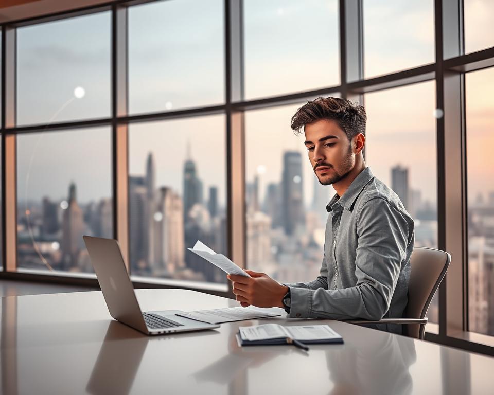 A modern, well-appointed office with large windows overlooking a thriving city skyline. In the foreground, a young entrepreneur sits at a sleek, minimalist desk, intently reviewing financial documents. Soft, diffused lighting fills the room, creating a warm, inviting atmosphere. The entrepreneur's expression is one of focused determination, as they consider the possibilities of starting a new business venture without the need for significant upfront capital. In the background, abstract shapes and lines suggest the flow of currency and the interconnectedness of the financial world. The overall scene conveys a sense of opportunity, potential, and the empowering nature of credit options for young entrepreneurs. A modern, well-appointed office with large windows overlooking a thriving city skyline. In the foreground, a young entrepreneur sits at a sleek, minimalist desk, intently reviewing financial documents. Soft, diffused lighting fills the room, creating a warm, inviting atmosphere. The entrepreneur's expression is one of focused determination, as they consider the possibilities of starting a new business venture without the need for significant upfront capital. In the background, abstract shapes and lines suggest the flow of currency and the interconnectedness of the financial world. The overall scene conveys a sense of opportunity, potential, and the empowering nature of credit options for young entrepreneurs.