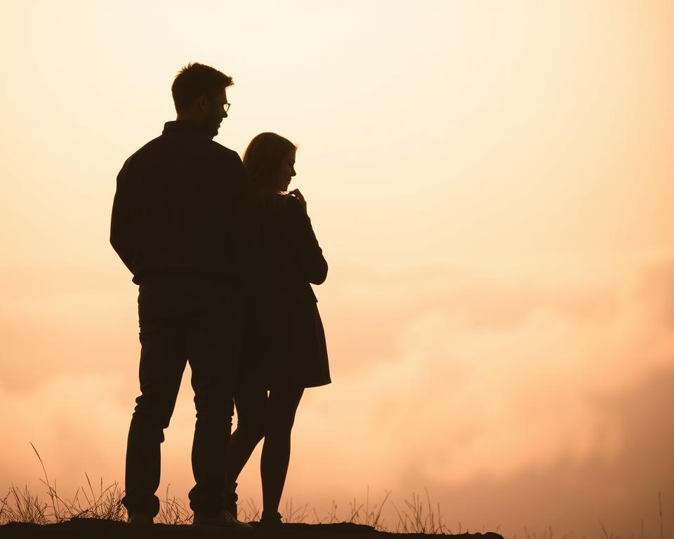 A serene, atmospheric scene depicting the intangible concept of prioritizing a relationship. In the foreground, two intertwined, shadowy figures stand in thoughtful contemplation, their forms softly illuminated by a warm, golden light. Behind them, a hazy, dreamlike landscape unfolds, with wispy clouds drifting across a pastel sky. The muted colors and gentle, ethereal tones convey a sense of introspection and the importance of finding balance in the priorities that shape a meaningful partnership. The overall composition evokes a meditative, contemplative mood, inviting the viewer to reflect on the significance of setting priorities within the context of a relationship.
