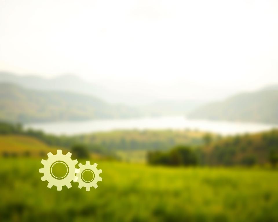 A serene, minimalist scene showcasing the key principles of sustainable business models. In the foreground, a stylized graphic illustration depicts interconnected gears, symbolizing the harmonious interplay of core elements. The middle ground features a tranquil, natural landscape with rolling hills, lush greenery, and a calming body of water. Soft, diffused lighting bathes the scene in a warm, earthy tone, conveying a sense of balance and sustainability. The background subtly fades into an abstract, muted color palette, allowing the central visual metaphor to take center stage. The overall composition evokes a thoughtful, contemplative mood, inviting the viewer to reflect on the fundamental principles of building a successful, eco-conscious business.