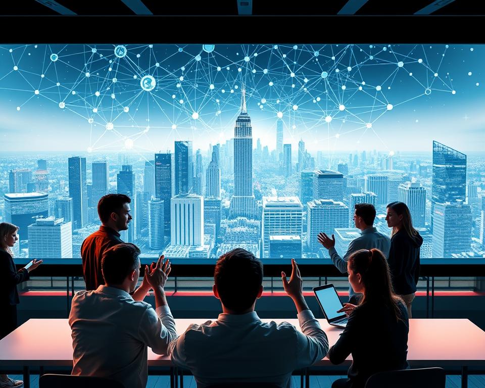 A sleek, modern e-commerce platform takes center stage, its elegant interface and vibrant colors signaling a period of rapid growth and innovation. In the foreground, a team of developers and designers collaborate, their hands gesturing animatedly as they discuss new features and user experiences. In the middle ground, a vast network of interconnected nodes and data streams visualize the platform's expanding reach, while in the background, a cityscape of towering skyscrapers and bustling streets suggest the global scale of the platform's impact. The lighting is crisp and directional, casting dramatic shadows and highlights that accentuate the dynamic energy of the scene. The overall mood is one of excitement, progress, and the promise of a future transformed by the power of e-commerce.