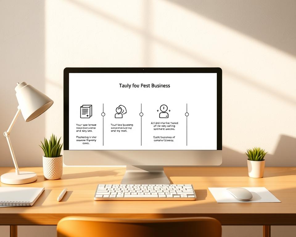 A vibrant and informative visual guide to the key steps in applying for a business license. A clean, minimalist desktop scene with simple icons and illustrations depicting the process from start to finish. Soft, natural lighting casts a warm glow over the workspace, creating a sense of productivity and efficiency. The layout is organized and uncluttered, drawing the eye to the essential information. Subtle textures and muted colors establish a professional, administrative aesthetic. An engaging visual that clearly communicates the straightforward nature of obtaining a business permit.