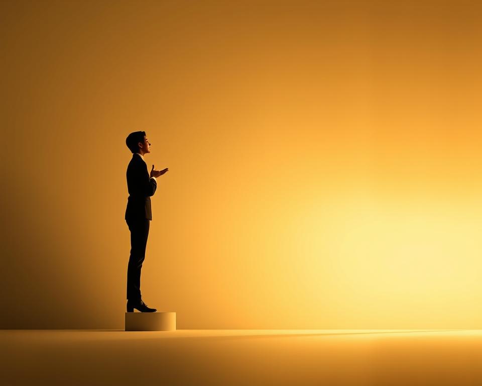 Sophisticated and minimalist composition showcasing the harmony between personal values and professional success. A serene, neutral-toned backdrop provides a clean canvas. In the foreground, a stylized human silhouette stands tall, radiating an aura of confidence and inner balance. The figure's pose and gesture convey a sense of intentionality, embodying the idea of prioritizing what truly matters. Subtle lighting casts a warm, introspective glow, evoking a reflective atmosphere. The overall aesthetic is elegant, timeless, and visually striking, capturing the essence of the relationship between one's principles and achieving meaningful accomplishments.